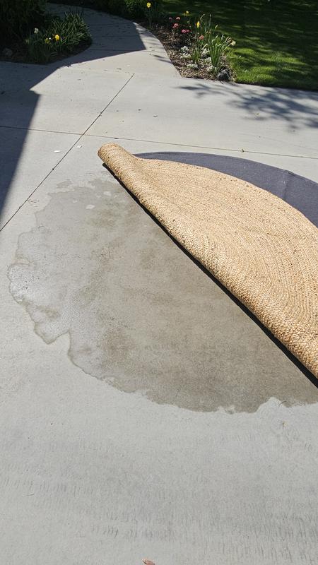 Customer photo for review titled "Rug came wrapped in plastic holding moisture"