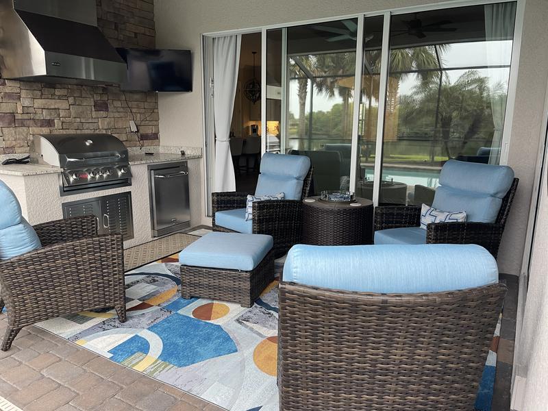 Customer photo for review titled "Outdoor rug but nice enough to use indoor! Love it"