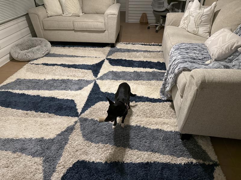 Customer photo for review titled "Beachy Rug that laid flat the first day."