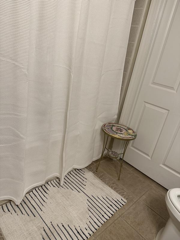 Customer photo for review titled "Beautiful accent for a black and white bathroom"