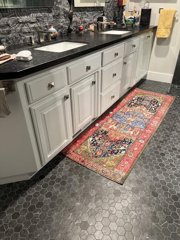 Customer photo for review titled "Outdoor Rugs in a Bathroom; Why Not?"