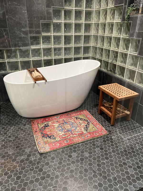 Customer photo for review titled "Outdoor Rugs in a Bathroom; Why Not?"