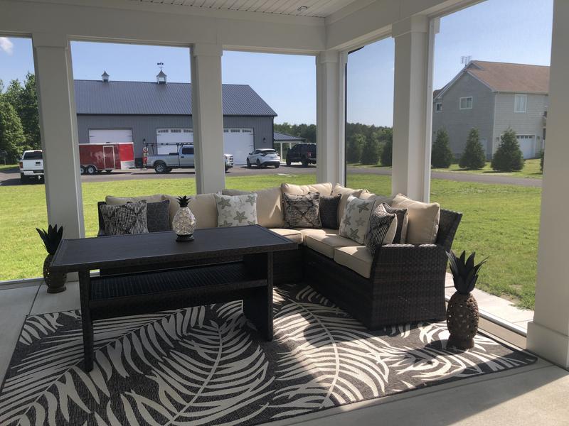 Customer photo for review titled "Botanical Outdoor Rugs"